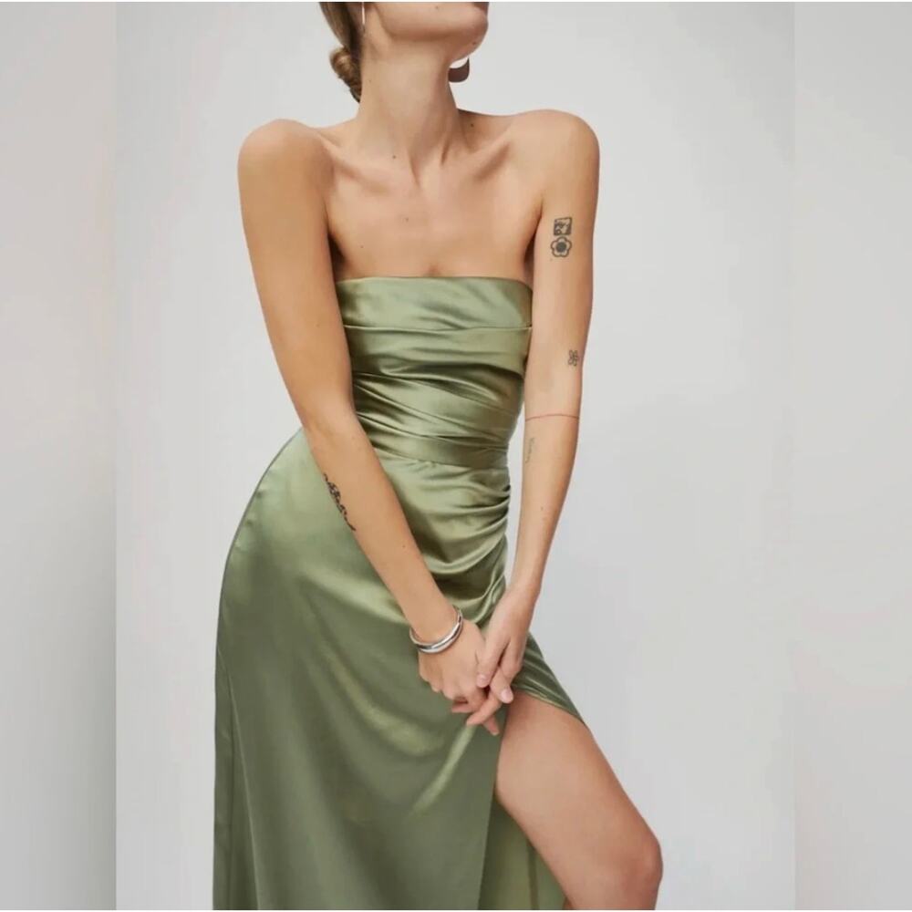 NWT Reformation Barrow 100% Silk Maxi Dress Size 0 Green Strapless Gown
